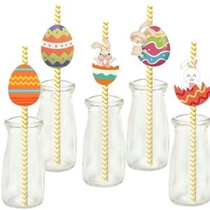 24pcs, Easter Party Bunny Egg Disposable Eco- friendly Paper Straws Easter decor
